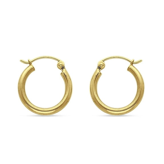 Hoop Earrings 14K Yellow / White Gold 15mm Round Snap Closure Hoop Earring