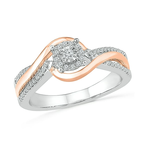 DGOLD Bague de Promesse en Argent Sterling & Or Rose 10kt Diamant Rond Blanc (0.20 Cttw)