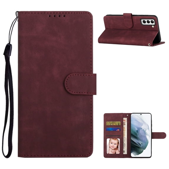 Allytech for Samsung Galaxy S21 FE 6.4 inch Case, Wallet Flip Protective Case with Card Slots Holder Stand Wrist Strap Magnetic Closure PU Leather Case for Samsung Galaxy S21 FE 2021, Winered