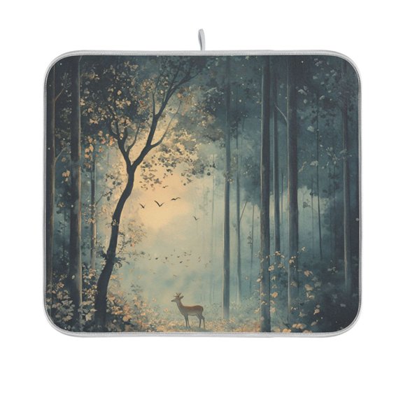 Yayeee Dish Drying Mat for Kitchen Counter 16"x18" Microfiber Absorbent Pad, Retro Forest