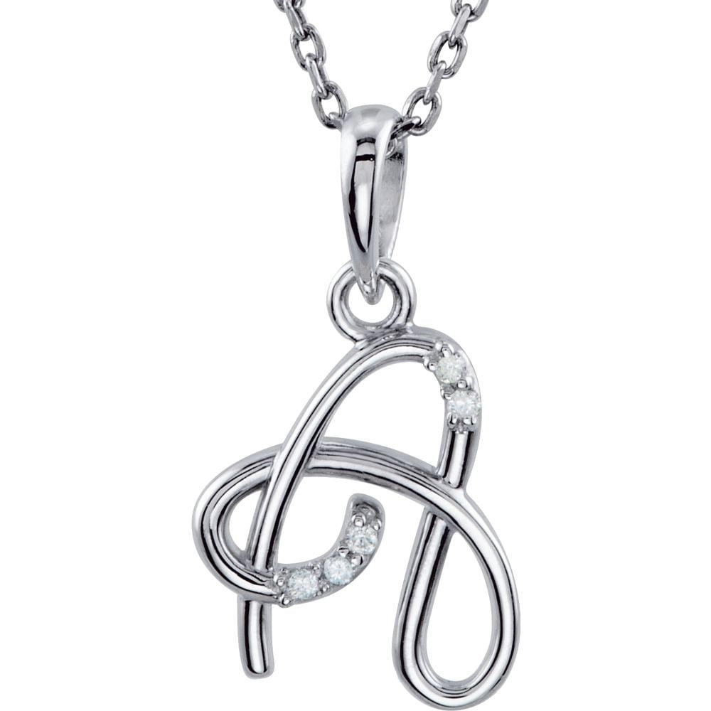 Diamond2Deal 925 Sterling Silver .03 Cttw Diamond Letter "A" Script