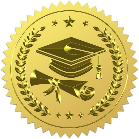 100Pcs Graduate Cap Gold Foil Sticker 2 Inch Graduation Hat Gold Envelopes Seals Graduation Decal Self Adhesive Embossed Seal Labels for Diplomas Certificates Awards Class Graduation Envelope