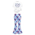 thumbnail image 3 of Weebloom Summer Outfits For Teen Girls Short Sleeve Patriotic Stylish Casual Jumpsuit With Bow Print Flared Leg Pants Kids Playwear Outfit Youth Girl Clothes Set Size 13-14 Years Light Blue, 3 of 5