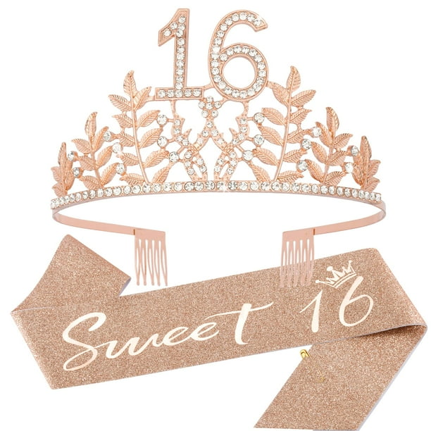 Sweet 16th Birthday Sash and Crown for Girls, Sweet Sixteen Birthday