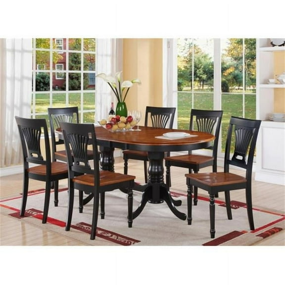 Wooden Imports Furniture PV7-BLK-W 7PC Plainville Table with Double Pedestal & 6 Wood Seat Chairs in Black & Cherry Finish