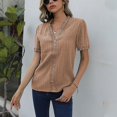 thumbnail image 1 of Ladies Plain Solid Color Tunic Blouse Swiss Dot Lace Floral T Shirt Holiday Loose Short Sleeve Chiffon Tops_Gift Of G, 1 of 2