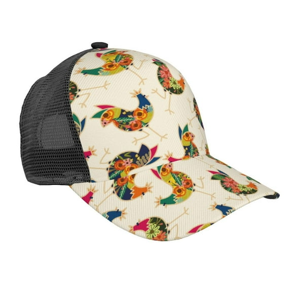Lsque Boho Chicken Printed Trucker Hat - Baseball Cap for Men Women - Breathable Mesh Side, Adjustable Fit - for Casual Wear