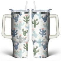 Cactus 30 Oz Tumbler with Handle Lid and Straw, Stainless Steel Double Walled Vacuum Insulated Cup, Cute Anniversary Wedding Birthday Gifts Tumbler for Women Men Friends Outdoor Indoor