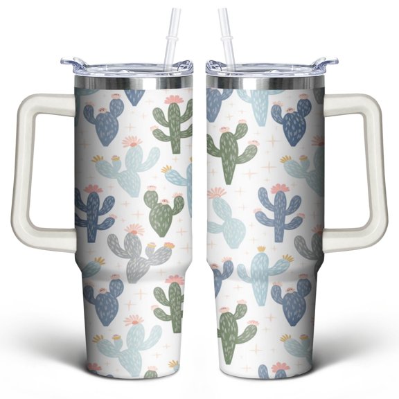 Cactus 30 Oz Tumbler with Handle Lid and Straw, Stainless Steel Double Walled Vacuum Insulated Cup, Cute Anniversary Wedding Birthday Gifts Tumbler for Women Men Friends Outdoor Indoor