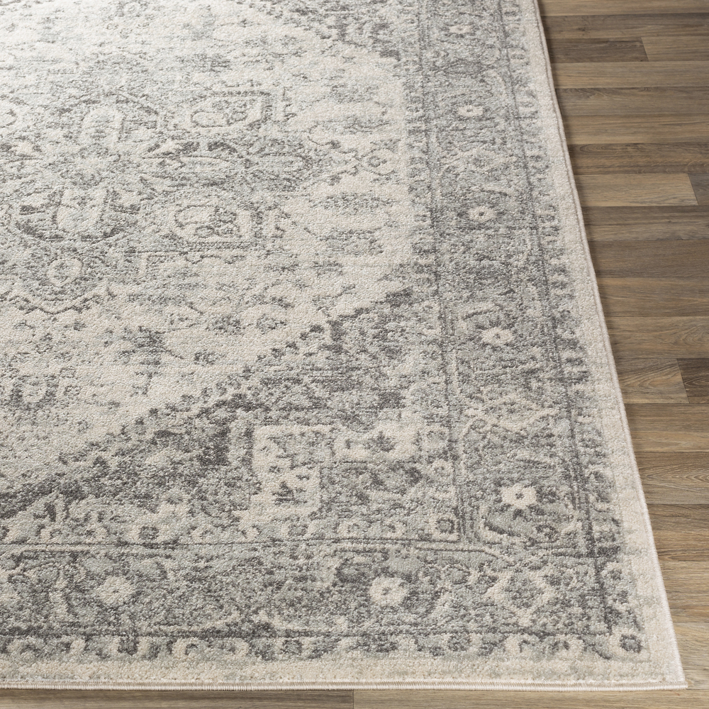 Livabliss Area Rugs for Living Room, 5ft Round Chester Traditional Gray Round Rug, Bedroom Dining Room Home Decor Stain Resistant Carpet (5'3" x 5'3")