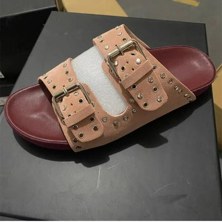 

Sandals Woman Summer 2022 Beach Open Toe Slippers Flat Shoes Sandals Unisex Buckle Rivet Decoration Slip On Roman Big Size 43