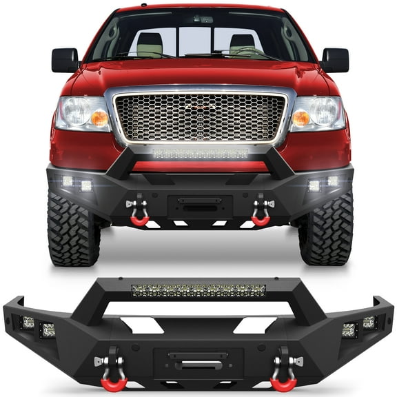 POFENZE Front Bumper for 2004-2008 Ford F150 Pickup Trucks w/Winch Plate LED Lights