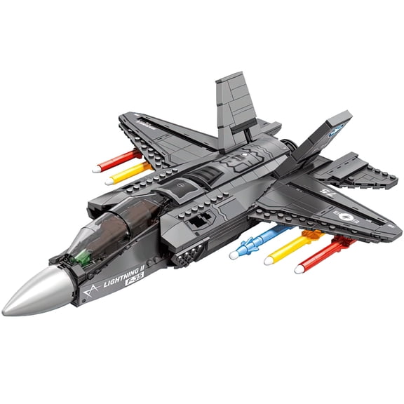 HI-Reeke Aircraft Model Building Block Set F-35 Lightning II Military Fighter Jet Building Kit Gray