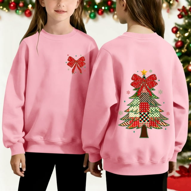 Sudadera sin capucha para niños, con estampado navideño, cuello redondo, manga larga, forro polar, para niños de talla mediana a grande, blusa de poliéster para niños.