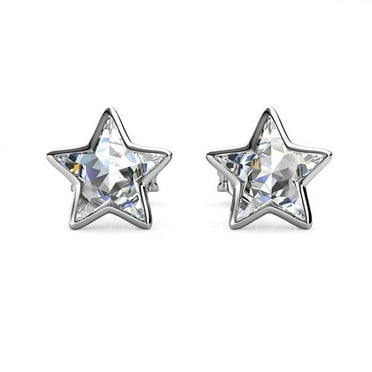 Cate & Chloe Lealani 18k White Gold Plated Dainty Stud Earrings for Women with Swarovski Crystals