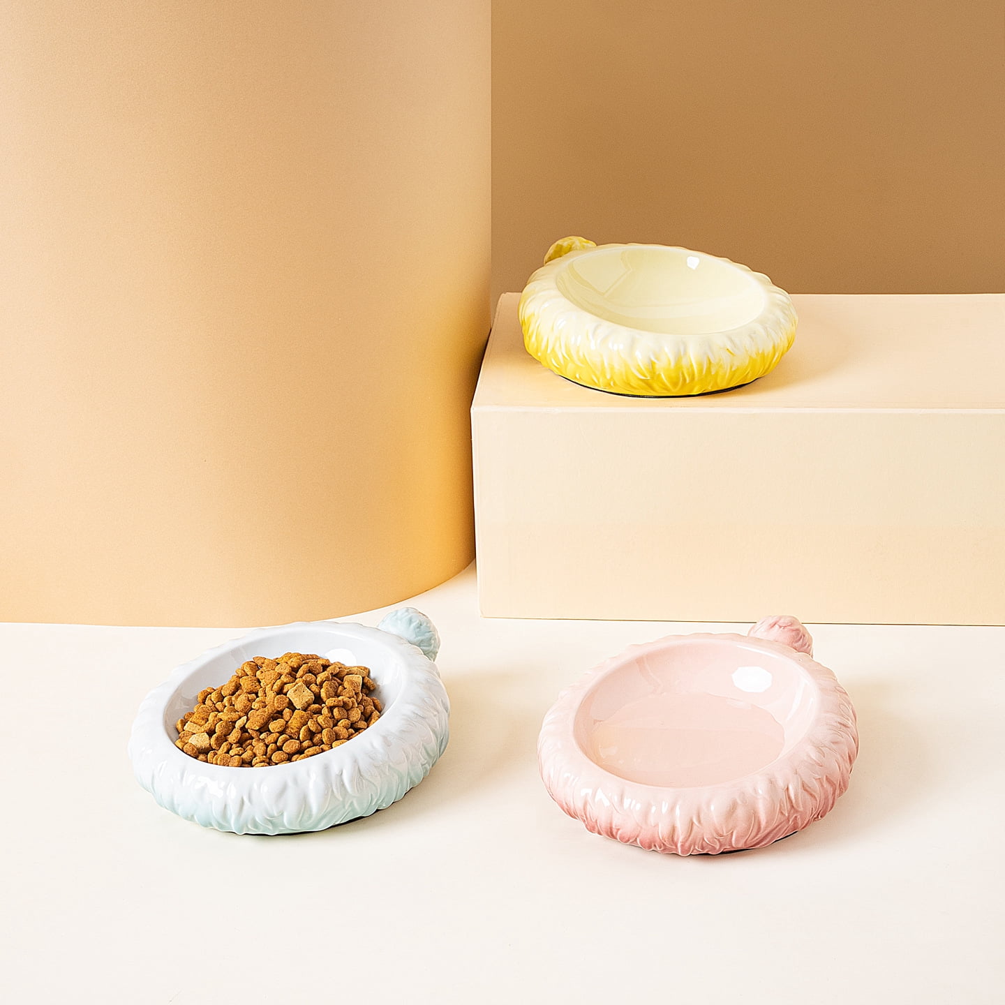 Wide Mouth Ceramic Pet Bowl, Shallow Raised Cat Bowl, Anti-Splash Slow Feeding Bowl for Small Dogs