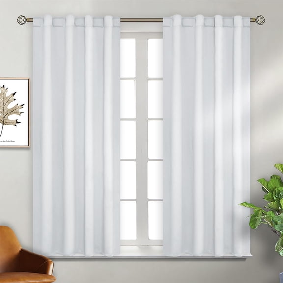 FYSGDF-White Curtains for Bedroom - 38 x 54 inch Rod Pocket and Back Tab Thermal Insulated Room Darkening Curtains for Living Room, 2 Panels Set, Greyish White