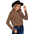 thumbnail image 2 of LANPULUX Sweaters for Women Lightweight Soft 100 Wool Mock Neck Pullovers Long Sleeve, Brown, 2 of 5
