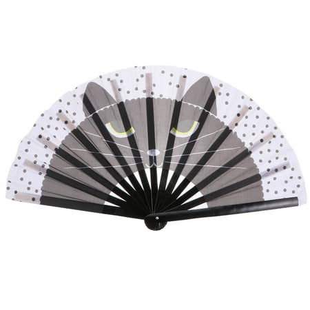 

1pc Japanese Style Cat Pattern Wooden Folding Fan Dancing Handheld Fan Gift