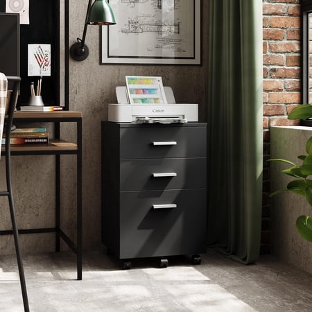DEVAISE File Cabinet, Rolling 3 Drawer Wooden Filing Cabinet, Under Desk Storage Office Cabinet for Letter / A4 Size, Black