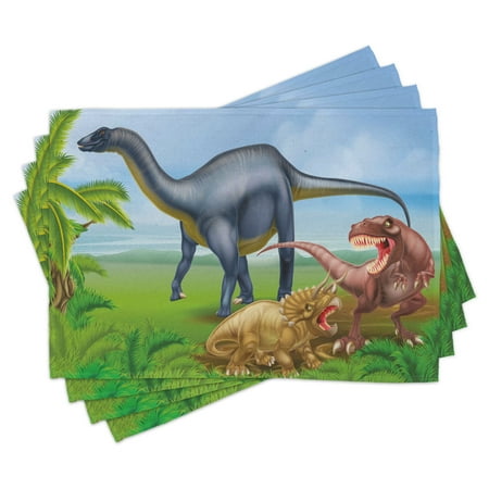 

Dinosaur Placemats Set of 4 Different Types of Dinosaurs Natural Jungle Environment T-Rex Triceratops Cartoon Washable Fabric Place Mats for Dining Room Kitchen Table Decor Multicolor by Ambesonne