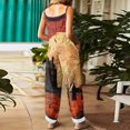 thumbnail image 4 of Halloween Jumpsuits for Women Linen Oversized Sleeveless Dressy Floral Print Adjustable Strap Rompers, 4 of 6