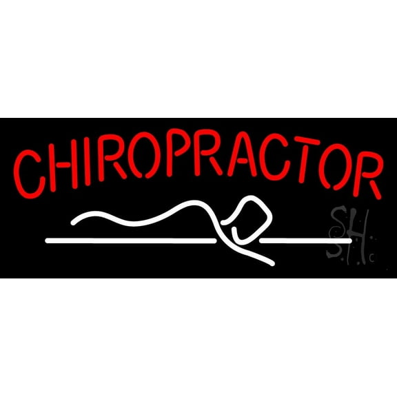 Red Chiropractor Logo LED Neon Sign 13 x 32 - inches, Black Square Cut Acrylic Backing, with Dimmer - Bright and Premium built indoor LED Neon Sign for Defence Force.