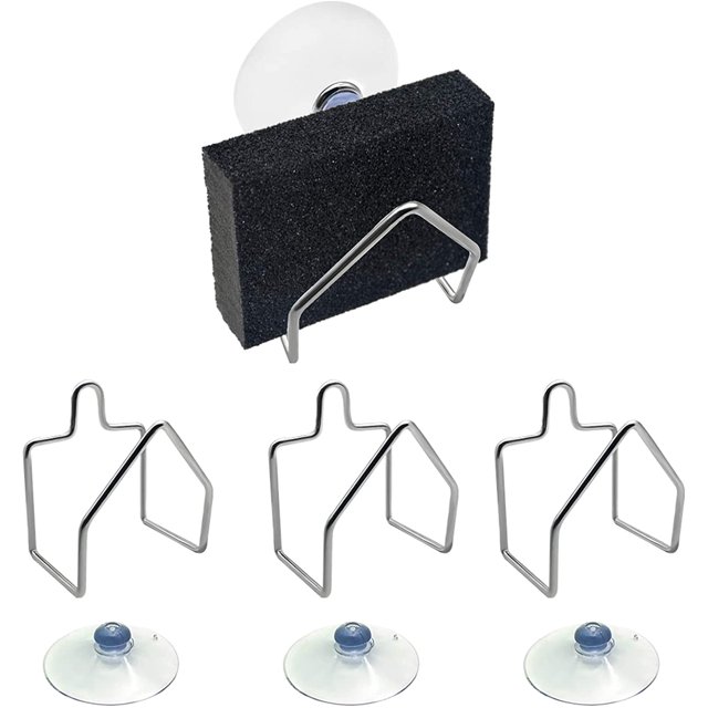 Porte-Éponge de Cuisine en Acier Inoxydable, Porte-Éponge en Acier Inoxydable Ventouse Ferme Porte-Éponge de Bain pour Chiffon, Couvercle d'Évier, Lot de 4 Savon