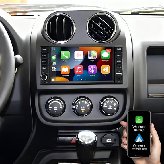 Gsuatey Car Radio for Jeep Patriot 2009-2017, 7" HD IPS Touch Screen Stereo with Wireless Carplay Android Auto - 5G WiFi GPS Bluetooth FM RDS SWC Mirror Link 1080P AHD Backup Camera