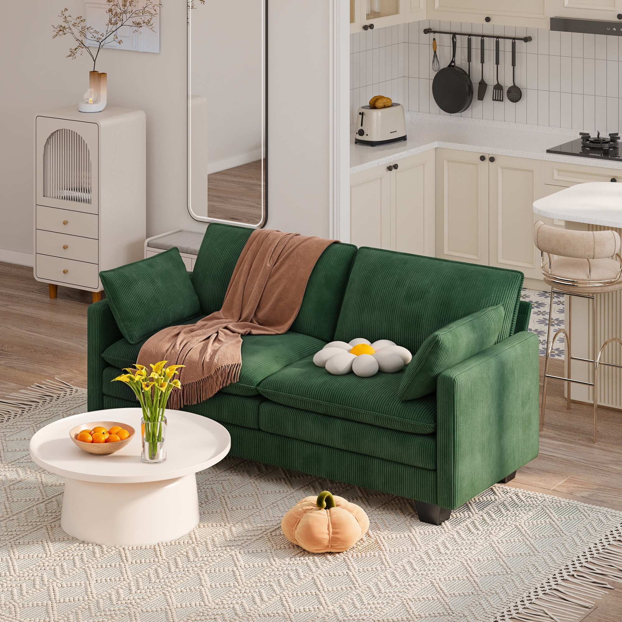Loveseat Sofa Bed, 74'' 2-seat sofa with 2 Pillows and Double Layer Cushions for Living Room & Small Spaces, Green