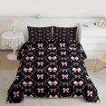 thumbnail image 2 of Homewish Black Pink Ribbon Bedding Comforter Set for Child, Kawaii Cartoon Bow Twin Comforter Sets, Fairy Tale Princess Reversible Bedding Set, Ultra Soft Bedroom Decor, 2-Piece, 2 of 8