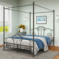 alazyhome Queen Size Canopy Metal Bed Frame, Metal Slat Support, Black