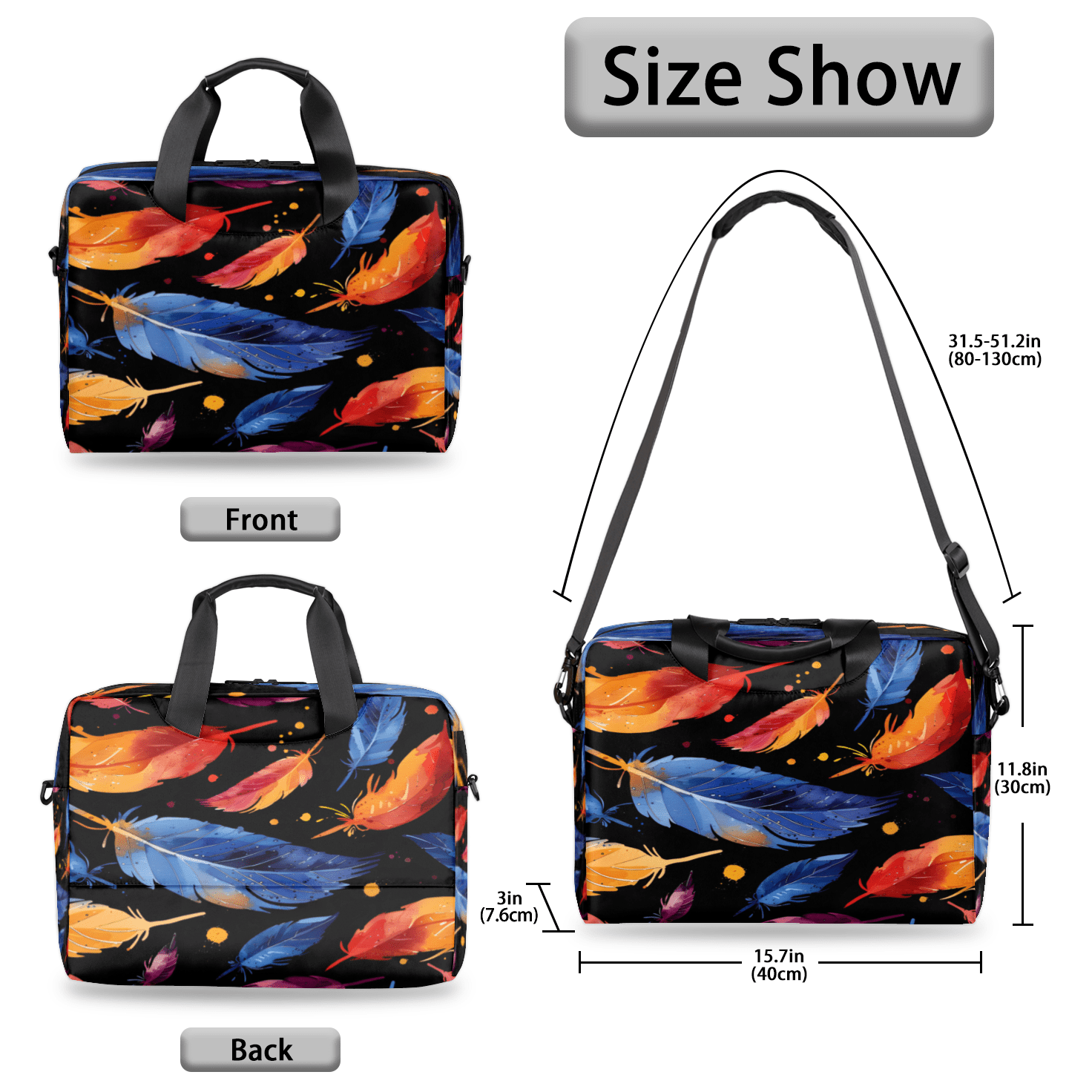Herdesigns Feather Laptop Bag for Women Men, Computer Case Briefcase Messenger Bags, 15-15.6 inch Laptop Sleeve Shoulder Bag