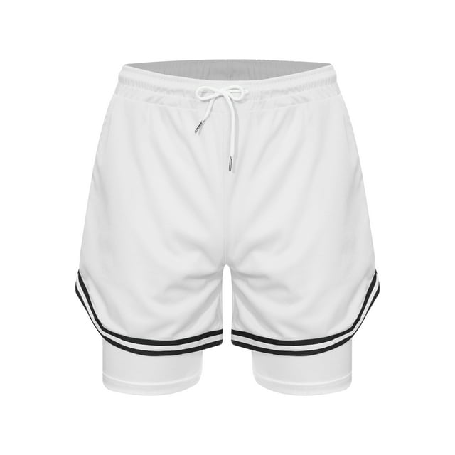 JanJean Kids Boys Sports Shorts Quick Dry 2-in-1 Running Basketball Performance Mesh Shorts White XS