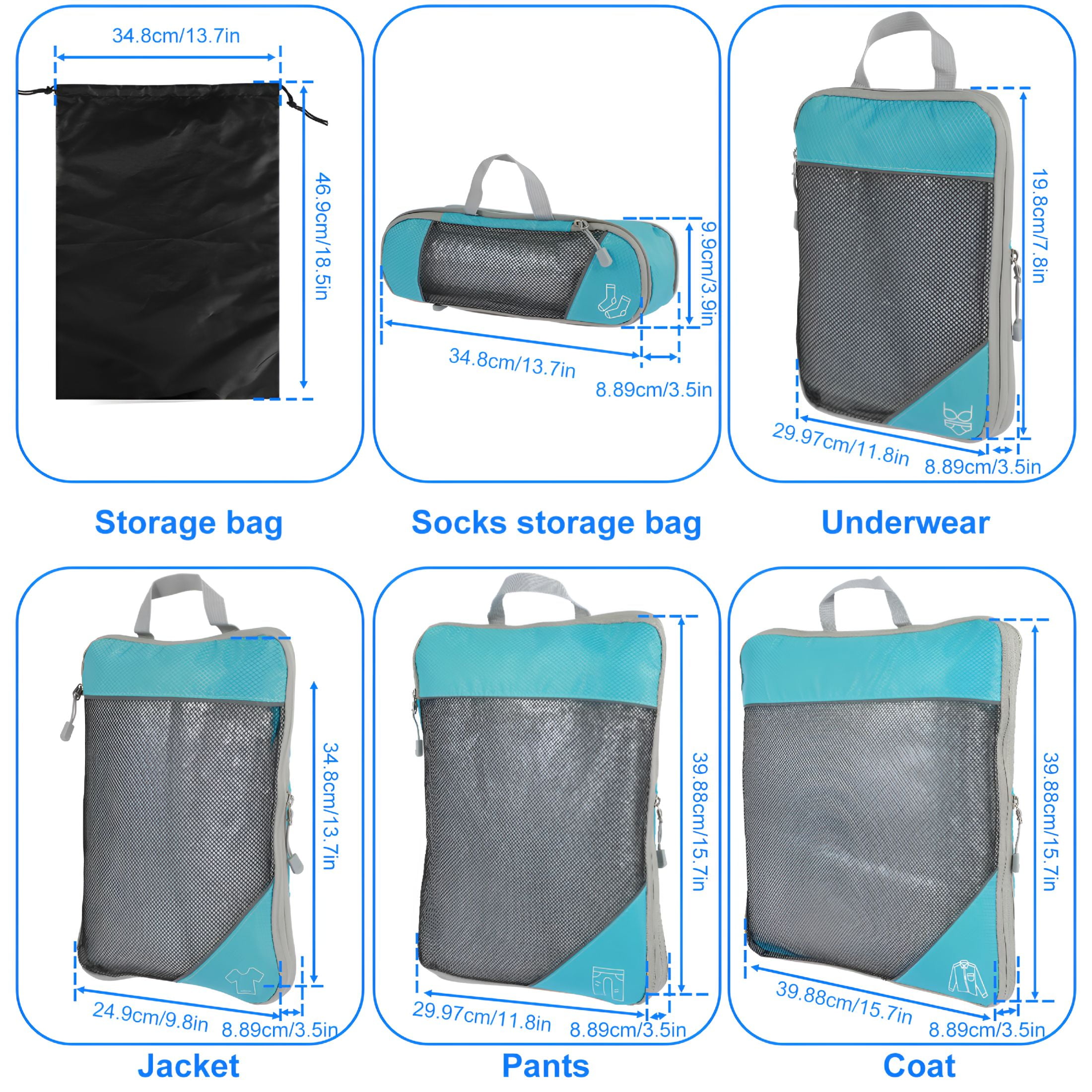 XIBUFE 2026 New 5Pcs Compression Packing Cubes Lightweight Durable Travel Packing Cubes with Storage Bag Nylon Luggage Suitcase Organizer Bags Space Saving Packing Cubes for Travel Suitcase