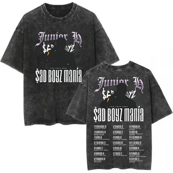 Junior H Sad Boyz Mania Tour T-shirt short sleeved pure cotton retro washed T-shirt unisex fashion street top