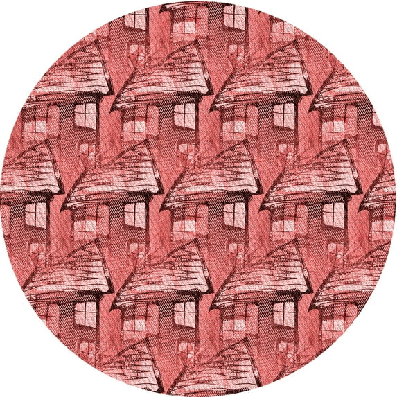 Ahgly Company Indoor Round Patterned Light Coral Pink Area Rugs, 5' Round