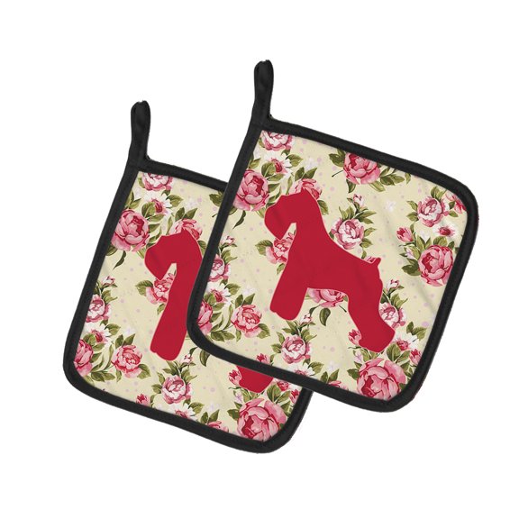 Caroline's Treasures Schnauzer Shabby Chic Yellow Roses Pair of Pot Holders