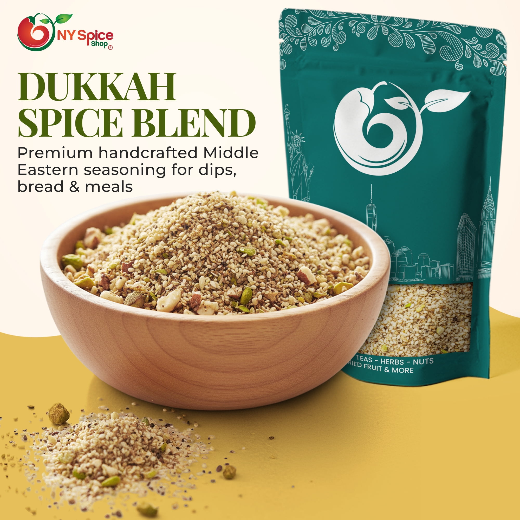 NY SPICE SHOP Dukkah Spice Blend - 08 Ounce - Middle Eastern Dukkah Blend - Traditional Egyptian Dukkah Mix Seasoning of Nuts and Spices - Perfect for Middle Eastern Cuisine
