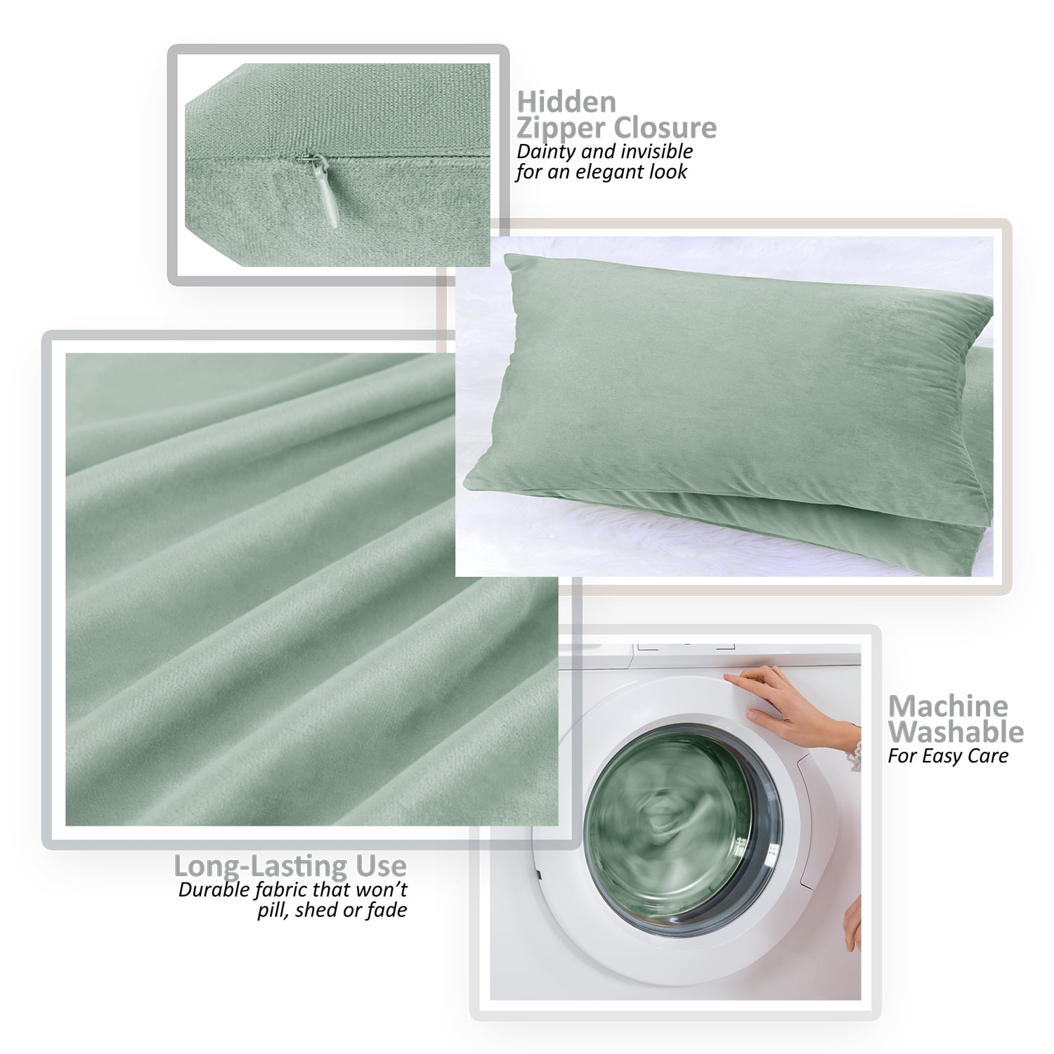 Clara Clark Plush Solid Decorative Microfiber Square Throw Pillow Cover with Throw Pillow Insert for Couch, Mint, 24"x24"", 4 Piece Decorative Soft Throw Pillow Set