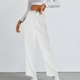 thumbnail image 6 of ITSAME Womens Straight Leg Pants, High Waisted Pull-On Striped Casual Trousers with Pockets White L, 6 of 7