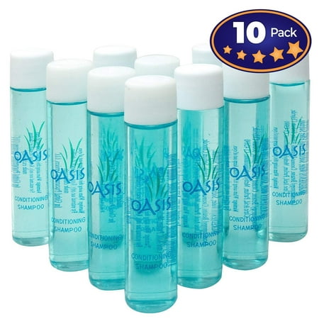 High-End Mini Hotel 2-in-1 Shampoo & Conditioner 10 Pack by Oasis. Leak-Free, Travel-Size Value Set. Light & Compact for Extended Traveling, Hiking, Camping & Backpacking. Thin, Water-Tight