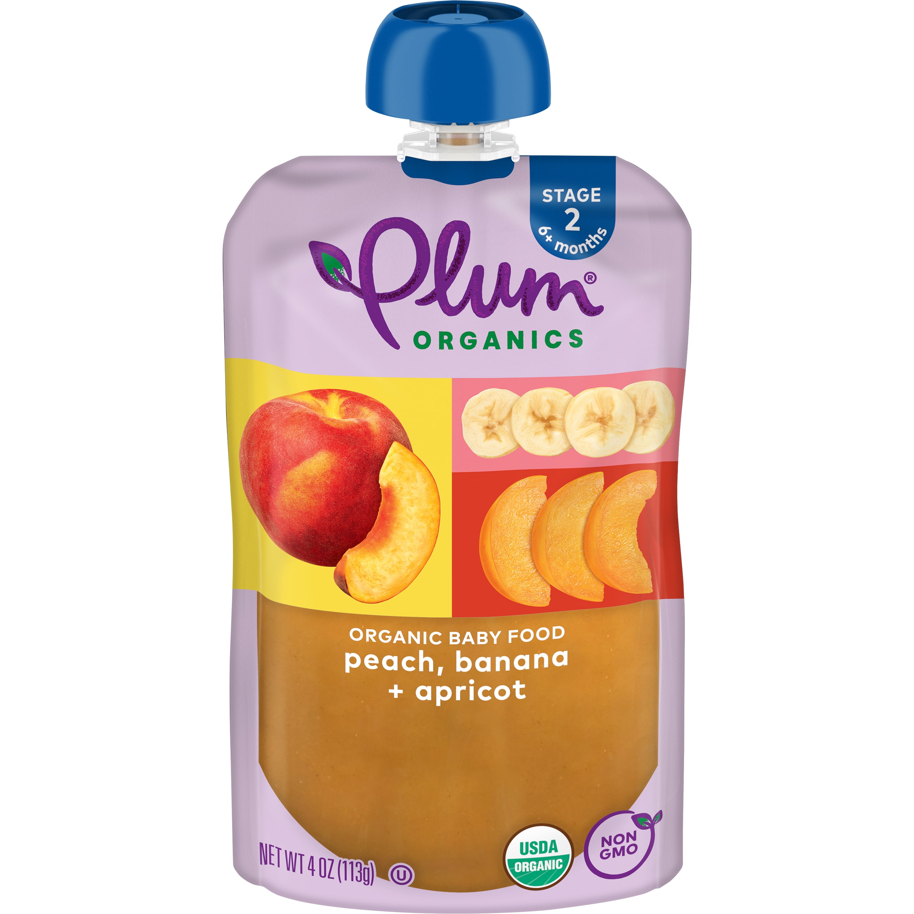 Plum Organics® Stage 2 Organic Baby Food Peach, Banana + Apricot 4oz Pouch