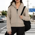 thumbnail image 4 of Women's Fashion Casual Hooded Zip Padded Long Sleeve Solid Colour Sweatshirt for Fall and Winter, Fleece Lined, Winter Clothes for Women,Khaki,L, 4 of 6