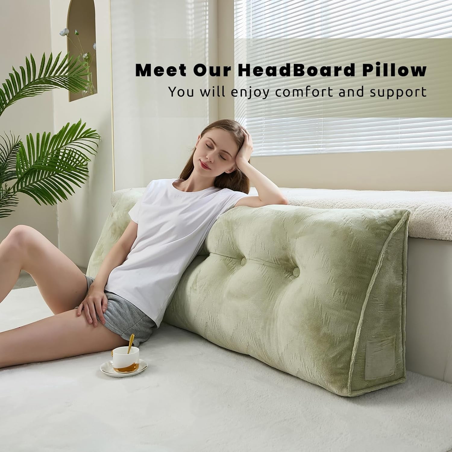 Headboard Pillow for Bed,Triangular Wedge Pillow Headboard Soft Support While Reading and Resting,Bed Bolster Cushion Headboard with Removable Cover, Queen (59"x8"x20")
