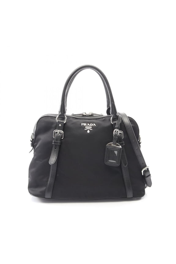 Pre-Owned Prada TESSUTO + SOFT CALF 2-Way Tote Bag/Handbag, Canvas and Leather, Women's, Black...