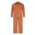 thumbnail image 5 of Dyegold Linen Sets For Women 2 Piece Outfit Long Sleeve Button Down Shirts Drawstring Wide Leg Long Pant Matching Lounge Set, 5 of 8