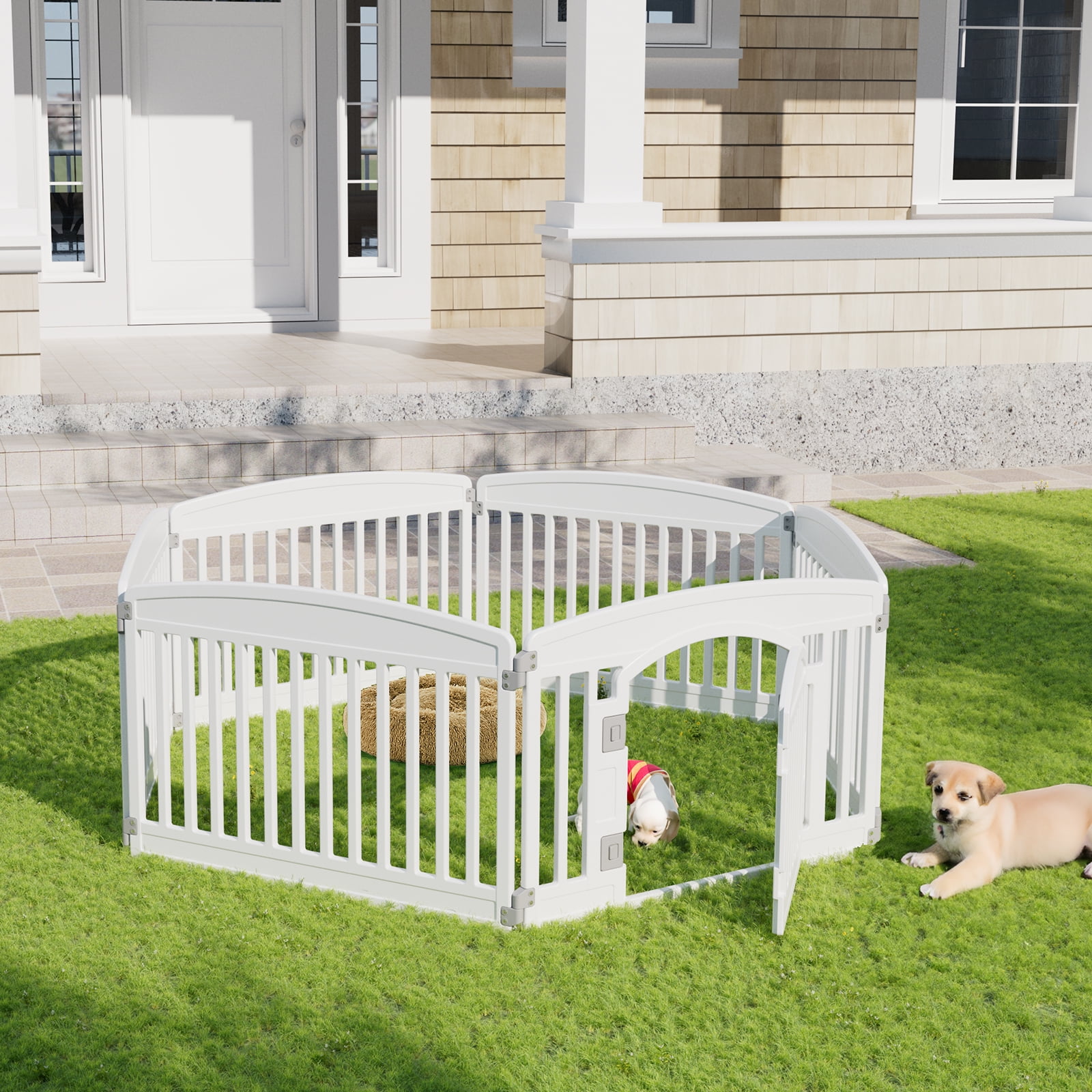 MCQ 24-Inch 6-Panel Indoor Dog Playpen - Foldable Fence for Small Dogs, Apartment Friendly, Easy Storage - White