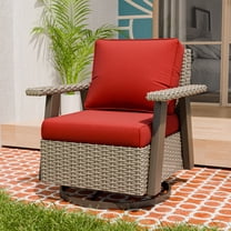 COOS BAY Rustic Hideaway Single Outdoor Swivel Rocker, Patio Wicker Rocking Chair with Deep Seating for Patio, Outdoor Balcony, Beige/Red