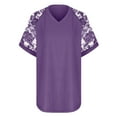 thumbnail image 6 of Olyvenn Women's Summer T-Shirts Plus Size Tops Deals Dressy Women 2023 Fashion Trendy Lace Short Sleeve Tees Lace Patchwork Solid Tops V Neck Shirts Oversized Comfy Loose Casual Blouse Purple 10, 6 of 8